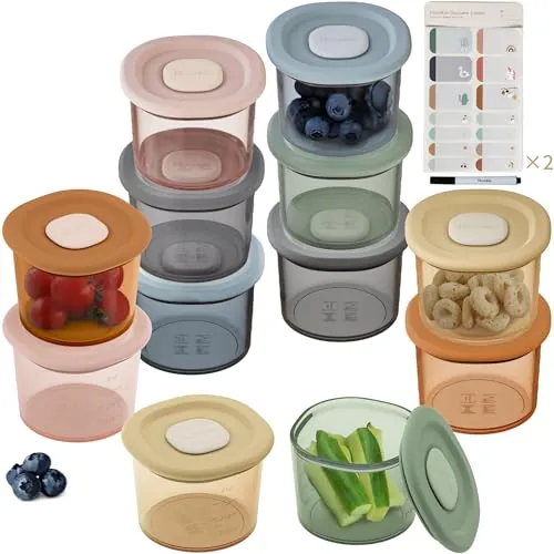 Moonkie Tarros Bebé Comida Silicona, Set 12 Vasitos 120ml, Herméticos y Sin BPA, Recipientes Conservación Potitos, Aptos para Lavavajillas, Microondas y Congelador