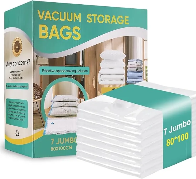 7 Bolsas Vacio Ropa Edredones, 7 XL 80*100cm Sacos Vacuo, Vacuum Storage Bags Reutilizables Adaptables al Aspirador para Uso Diario