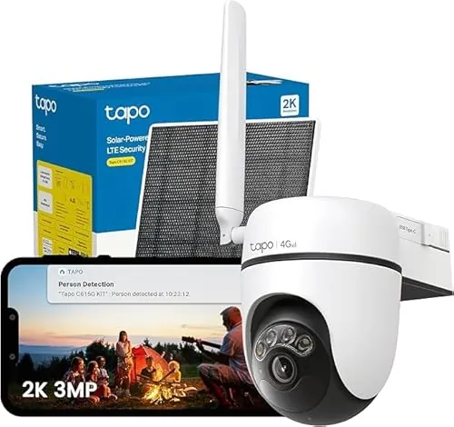 Tapo C615G Kit - 4G LTE Solar Security Camera with Pan/Tilt 360°, Color Night Vision, AI Person/Vehicle/Pet Detection, Local and Cloud Storage