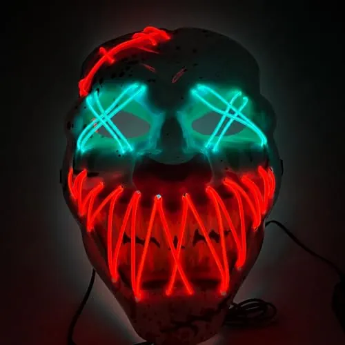 TK Gruppe Timo Klingler Máscara de payaso de Halloween LED – Controlable desde Purge, Cara Luminosa, para Halloween, Vestido Elegante y Carnaval como Disfraz para Hombres y Mujeres (Elección de