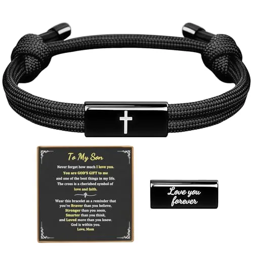 Cosblisvia Kreuz Pulsera para Chicos Chicas, Regalos de Confirmación para Niños Niñas, Pulseras Cristianas con Cruz de Acero Inoxidable para Jóvenes Bautizo Confirmación Cumpleaños (Negro)