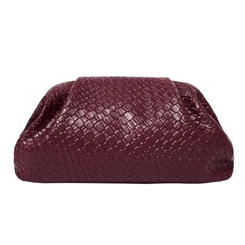 PHILOMENA Bolso de noche tejido de piel vegana para mujer, bolso de mano fruncido, para fiesta, boda, elegante bolso de mano, Rojo vino