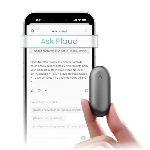 Plaud NotePin Grabadora de Voz con IA, Control por App para Tomar Notas, transcripción y Resumen con IA, soporta 112 Idiomas, 64 GB, grabadora de Audio para conferencias, reuniones, Gris Cósmico