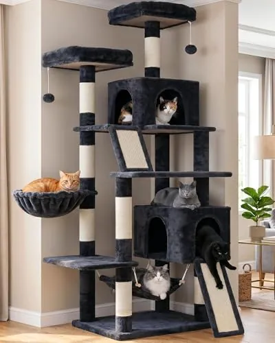 Gitelsnour Rascador para Gatos 180 cm, con 2 Rascadores, 2 Cuevas GCT032G
