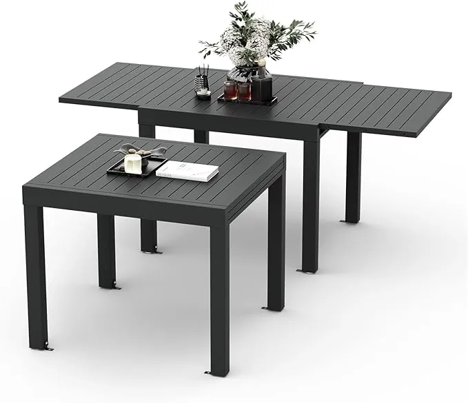 Devoko Mesa De Jardín Extensible,80 X 80 X 75 Cm,Mesa Exterior Extensible Aluminio,Muebles De Jardín para Balcones Y Terrazas, Se Extiende hasta 160 Cm, Gris Oscuro