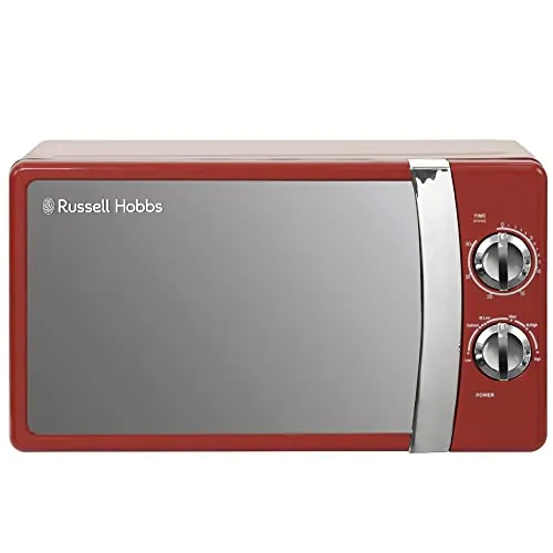 Russell Hobbs RHMM701R - Microondas manual de 17 litros y 700 W, 5 niveles de potencia, aviso acústico y temporizador, función de descongelación, limpieza sencilla, rojo