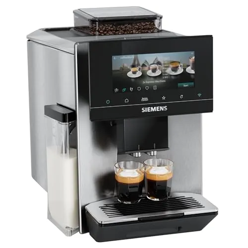 SIEMENS, cafetera superautomática, EQ900 iAroma, sabores personalizados, molienda precisa, pantalla grande para uso intuitivo, cafés personalizados, acero inoxidable, TQ923E03