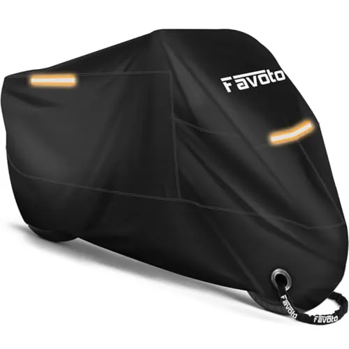 Favoto Funda para Moto Cubierta de la Motocicleta 210T Protectora Poliéster con Banda Reflectante a Prueba de Sol Agua Lluvia Polvo Viento Nieve Excremento de Pájaro al Aire Libre XXL 245cm
