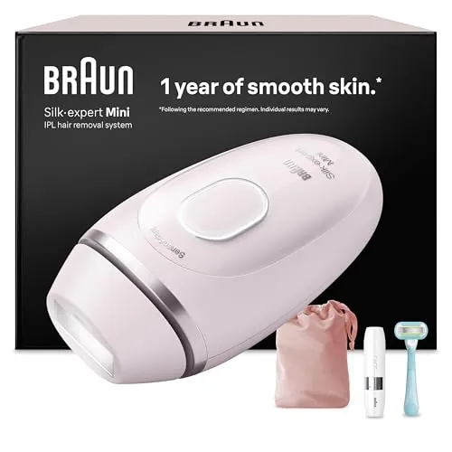 Braun Depiladora Luz Pulsada Silk·expert Mini, IPL, Depilación Láser en Casa para Cara Y Cuerpo, Depiladora Laser para Mujer Y Hombre, con Funda, Mini Depiladora Facial Y Maquinilla Venus, PL1112