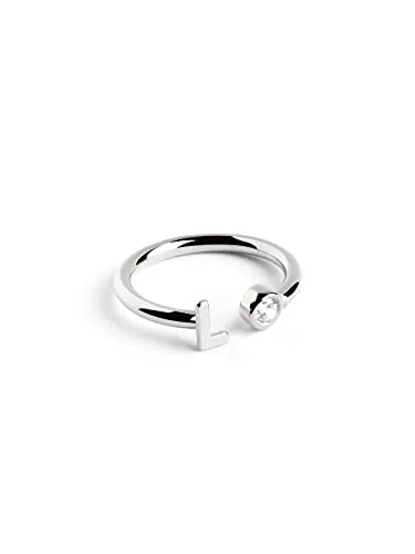 SINGULARU - Anillo Personalizado Letter Spark Plata. Ajustable. Plata de Ley 925 con Acabado Baño de Rodio. Talla Unica. Joyas para Mujer. Letra L