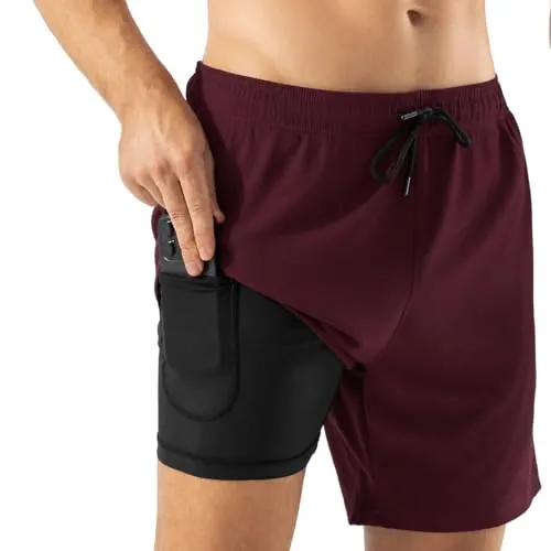 Veximora Bañador Hombre Corto 2 en1 con Forro de Compresión Secado Rápido, Impermeable y Bolsillos con Cremallera, Short de Playa, Piscina, Surf, Regalo para Hombre en Navidad, Cumpleaños y Vacaciones
