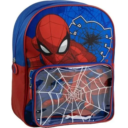 Mochila Escolar Spider-Man Infantil con Bolsillo Transparente y Telaraña - Mochila Spiderman Azul y Roja Resistente para Niños Fans de Marvel