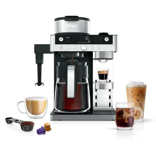 Ninja Prestige Cafetera 2 en 1 de café de filtro y de cápsula con espumadora incorporada, prepara cafés con leche, café helado y flat whites, color negro CFN802EU