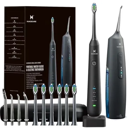 Irrigador Dental y Cepillo de Dientes Eléctrico 2 en 1 – Kit de Limpieza Bucal con Irrigador Portátil y Cepillo Sónico – IPX7, 3 Modos de Agua, 4 Modos de Cepillado para una Higiene Oral Completa