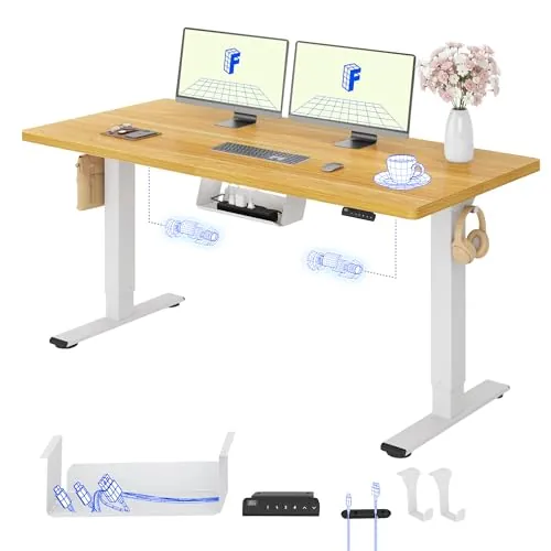 FLEXISPOT Escritorio Elevable Eléctrico E1 Pro Set 140x80, Doble Motor, Tablero Completo, Panel con Memoria, Regulable en Altura, Soporta 100 kg, Blanco+Blanco