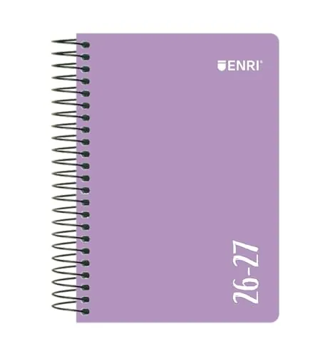 Enri, Agenda 2026 2027 Día Por Página, Tapa Plástico, 12 x 18 cm, Español, Color Malva