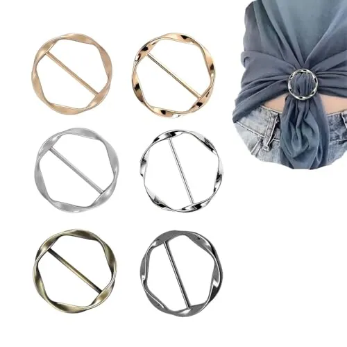RAMGLYO 6 piezas señoras hebilla de cinturón de metal, T clip de camisa, hebilla, anillo de pañuelo de seda, dobladillo nudo camisa clip de corbata, las niñas hebillas y cierres
