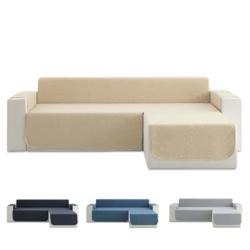 Todocama Funda Cubre Sofá Chaise Long Derecho 200 cm, Protector Acolchado Piqué, Antiácaros, Fácil de Limpiar, (Beige Arena)