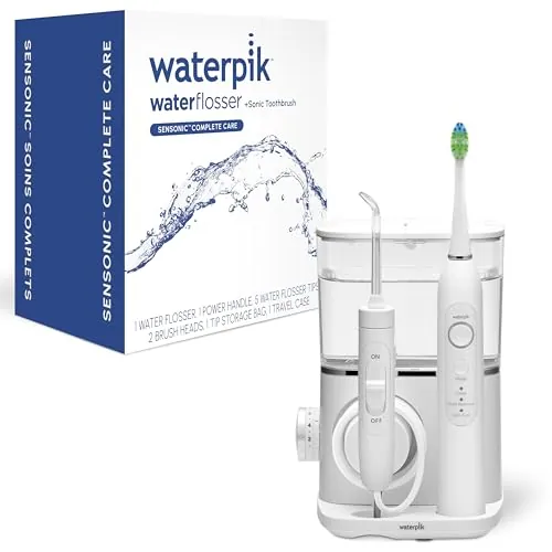 Waterpik Sensonic Complete Care - Juego de hilo dental y cepillo de dientes eléctrico recargable, CC-04, color blanco