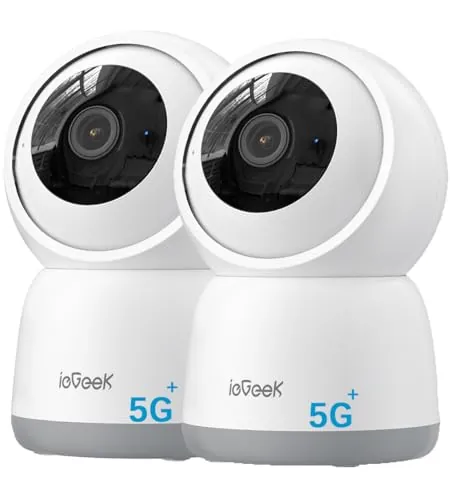 ieGeek 2.4/5GHz Camara Vigilancia WiFi Interior 2K 360°PTZ, Cámara Vigilancia Interior para Bebes/Mascotas/Seguridad Casa, Seguimiento Automático, Voz Bidireccional, Detección Humanoide, Alarma, 2Pack