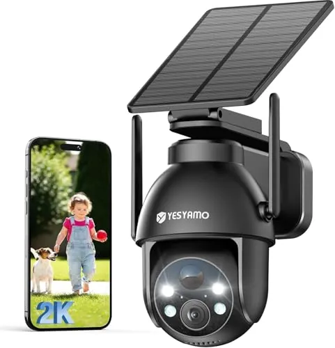 YESYAMO 2K Cámara de vigilancia WiFi Exterior inalámbrica Solar
