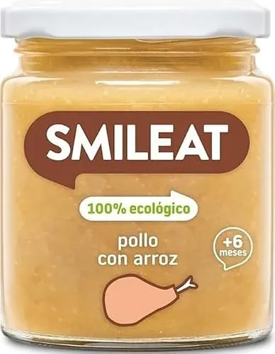 Smileat - Tarrito infantil de Pollo con Arroz - para Peques +6 Meses - Sin Azúcar ni Sal Añadido - Materia Prima de Calidad. Textura Suave y Fácil de Comer - 230g
