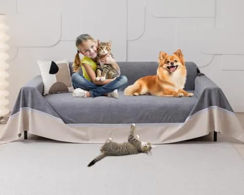 Loiion Fundas Sofa Antipelos Mascotas, Funda de Sofa 3 Plazas, Protector de Muebles para Perros, Protector Sofa para Gatos Arañazo y Perros Mascotas, Antideslizante Antimanchas Gris, 380x230cm
