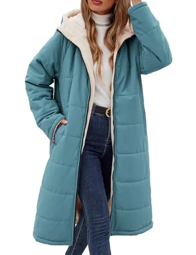 Vancavoo Abrigo de Invierno para Mujer Largo Reversible Chaqueta Acolchada | Parka Repelente al Agua con Cálido Forro Polar, Capucha Fija, Cremallera y Bolsillos Laterales,Azul oscuro,XL
