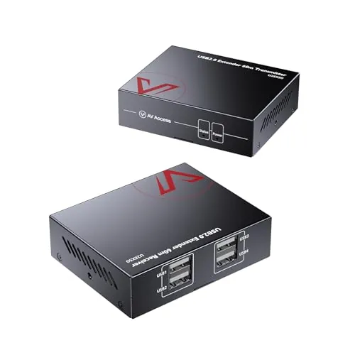 AV Access Extensor USB de 4 Puertos de Alta Velocidad sobre Cat5e/6 hasta 480 Mbps, 4 × USB2.0 Admite 2 Cámaras Web USB Sincrónicamente y Todos los Sistemas Operativos, Plug and Play