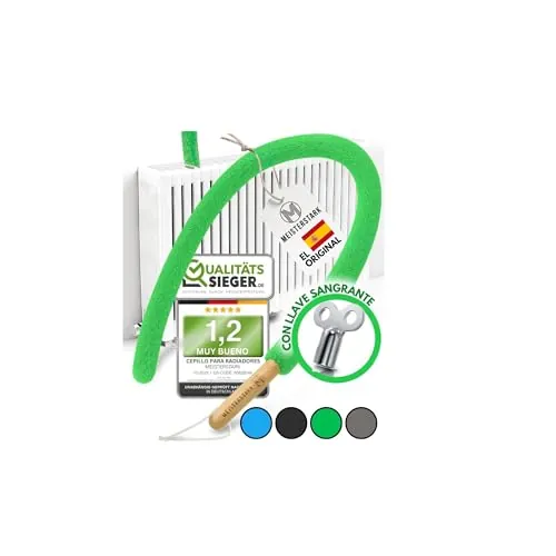 EL ORIGINAL Cepillo Limpia Radiadores Calefaccion 115cmI Plumero Radiadores | Ahorra Calefacción I Mejor Clima Interior I Flexible y Lavable I Aletas, Paneles y Huecos Estrechos I Llave de Purga Incluida