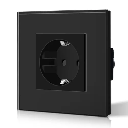 BSEED Enchufe de Pared con Cristal,Enchufes Empotrable Estándar,Schuko Enchufe Simple 16A 250V,Toma de Corriente para Cocina,Dormitorio,Oficina,Hotel,M Serie,1 Enchufe,86mm Negro