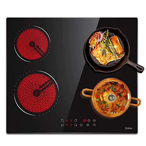 Hobsir Placa Vitrocerámica 4 Fuegos 60 cm, Integrado, Control Táctil, 6000W