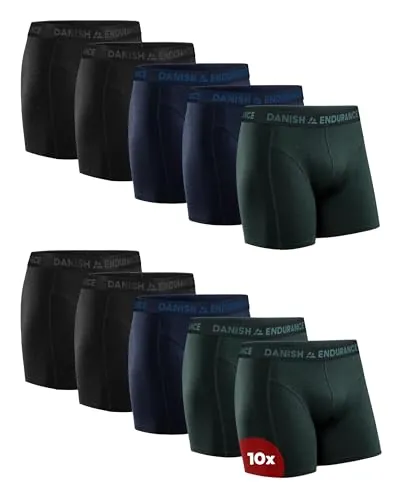 DANISH ENDURANCE Calzoncillos Hombre Boxer Algodon Premium, Pack de 3 y 10, MC (4X Negro, 3X Azul Melange, 3X Verde), M