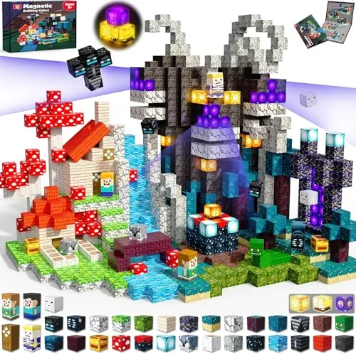 Magneverse Bloques Magneticos Construccion Niños 200 Piezas - Tema Aventura en el Bosque Crepuscular con 36 Tipos de Magnetic Blocks, Juguete Educativo de Construcción Regalo para Niños de 4 a 12 Años