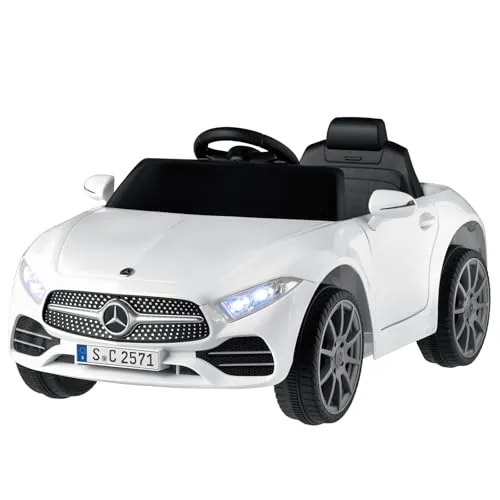 LALAHO Coche Electrico para niños,Mercedes para Niños 12V Blanco