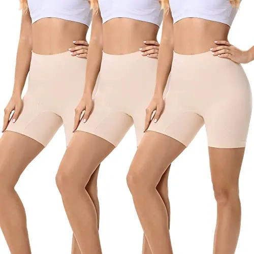 FALARY 3 Piezas Bragas Leggings Mujeres Beis M Cortos Boxer Shorts Bragas Pantalones Anti Fricción Pantalones Cortos de Seguridad para Running