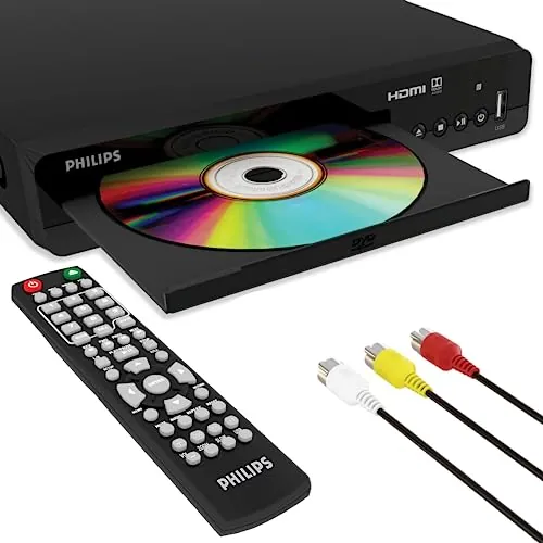 Philips Reproductores de DVD para TV con Puerto HDMI 1080P Reproductor de DVD HD de Todas Las regiones para Smart TV, Entrada USB, Dispositivo de Control Remoto y Cable RCA, Mini Reproductor de DVD y
