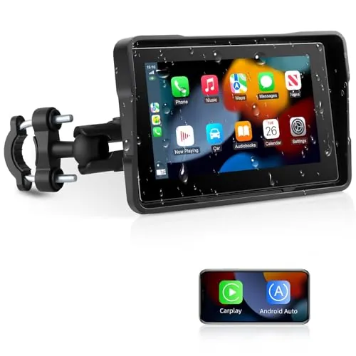 Jansite Carplay Moto Android Auto GPS Navegador Moto con Pantalla Táctil Impermeable de 5 Pulgadas, CarPlay y Android Auto Inalámbricos Navegación GPS Siri