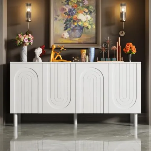 PREMTURE Aparador Blanco 160 cm, 2 Puertas, Frente Decorativo, Mueble salón