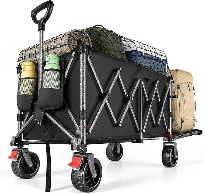 YEAUPE PRO Carro Plegable Todo Terreno – Frenos Dobles, Ruedas Anchas, Estructura Reforzada, Mango Ajustable – Ideal para Playa y Camping – 150‑240L, Negro