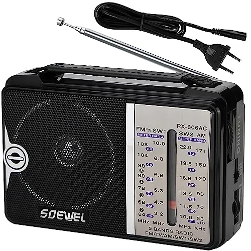 Retoo Radio Portátil, Vintage, Retro, Radio Tradicional de Alto Volumen, 3 Frecuencias Am, FM, SW, Tamaño Mediano, 155x55x100mm, Batería AA, 64-108MHz, Negro