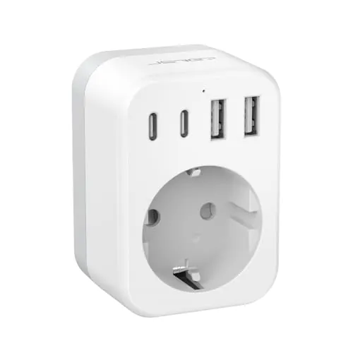 JSVER Adaptador de Viaje para Reino Unido,Adaptador Internacional de Enchufe para Inglaterra y Alemania con 4 Puertos USB,Adaptador de Enchufe Tipo G para Inglaterra, Irlanda, Dubái, Maldivas(Blanco)