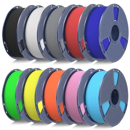 SUNLU Pack 10KG Filamento PETG Rápido, Alta Velocidad 30-600mm/s Filamento de Impresora 3D 1.75mm ±0.02mm, 1kg/Bobina (Negro+Blanco+Gris+Rojo+Azul+Verde+Amarillo+Naranja+Rosa+Azul Cielo)