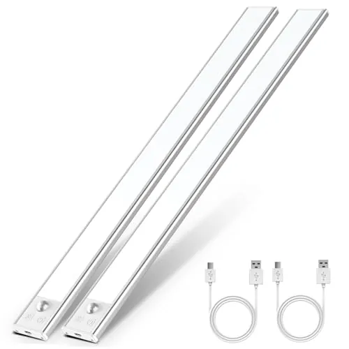 OUILA Luz de Armario con Sensor Movimiento 6500K Recargable Luz Nocturna, 41CM Regulable Lampara LED Adhesiva para Gabinete, Pasillo, Escalera, Sótano, Cocina, Garaje - 2PCS
