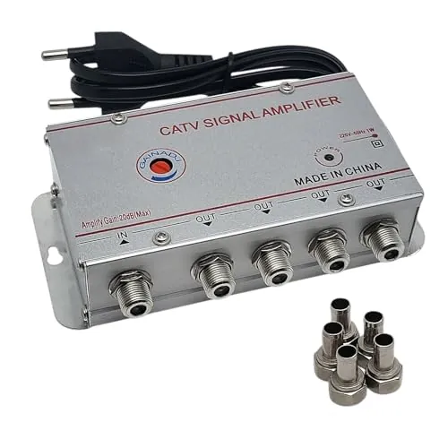FAST WORLD SHOPPING – Amplificador de señal de antena de TV de 4 salidas | Amplificador de antena de TV de interior, transmisión digital terrestre para decodificadores y televisores | Centralita y