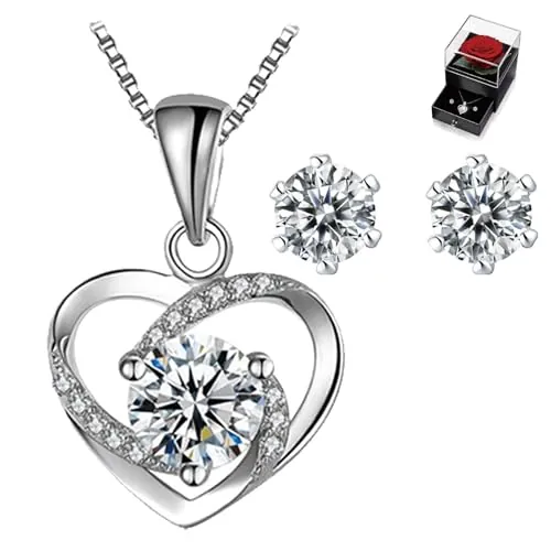 Dr. MUYA® Rosa Eterna con Collar de Corazón y Pendientes, Regalo San Valentín Mujer, Día dos Namorados, San Valentín, Caja Regalo para Novia y Marido