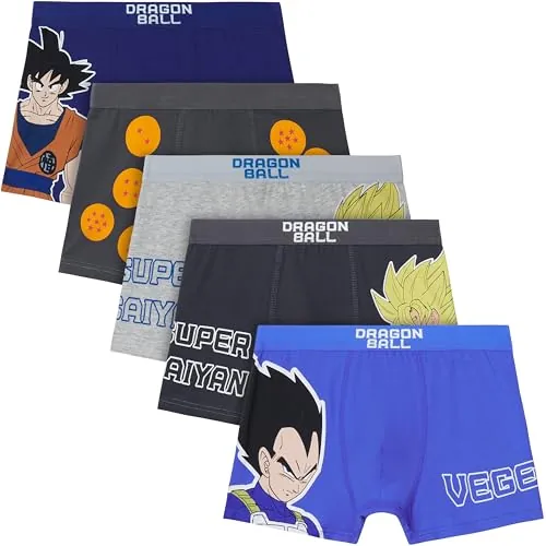 Get Trend Dragon Ball Super Calzoncillos Niño Boxer Algodon Elástico, Pack 5 Ropa Interior, 7-15 Años, Goku Vegeta Regalos de Anime Manga (7-8 Años, Multi Dragon Ball)