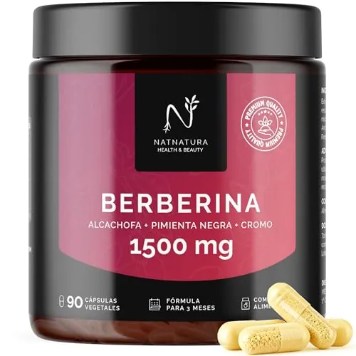 Berberina con Alcachofa, Pimienta Negra y Cromo | Ayuda a Controlar el Peso y Favorece la Digestión | 3 Meses | NATNATURA