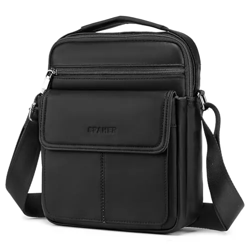 SPAHER Bandolera de Cuero Grande para Hombre - Bolso Caballero, Mariconera de Piel - Man Bag