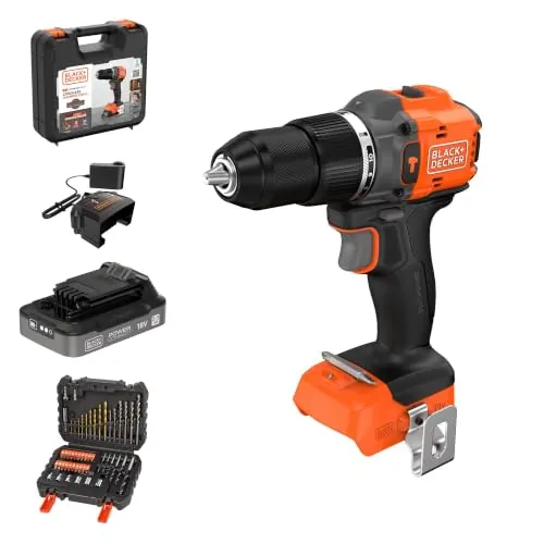 BLACK+DECKER Kit de taladro percutor sin escobillas 18 V, BLD783D1KA-QW